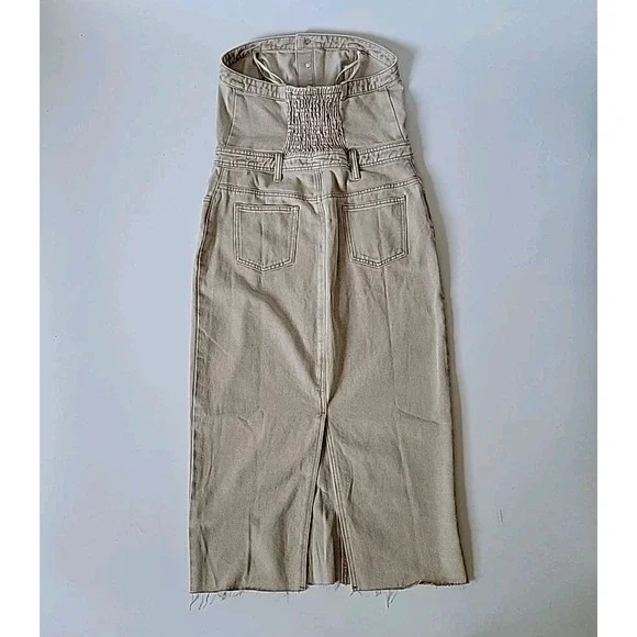 Sincerely Jules Strapless Square Neck Denim Midi Pencil Dress Beige NEW Neutral - Picture 2 of 12